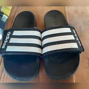 Adidas Shoes Mens Size 6 Black Slide Sandals Three Stripe Comfort EG1879